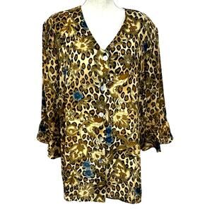 STUNNING, Vintage, Y2K, Leopard Print Blouse,Button Up, No Size, Flare Sleeve